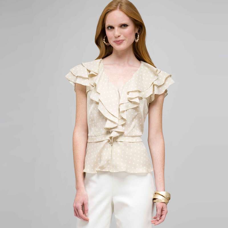 Polka Dot Ruffle Front Button Down Shirt