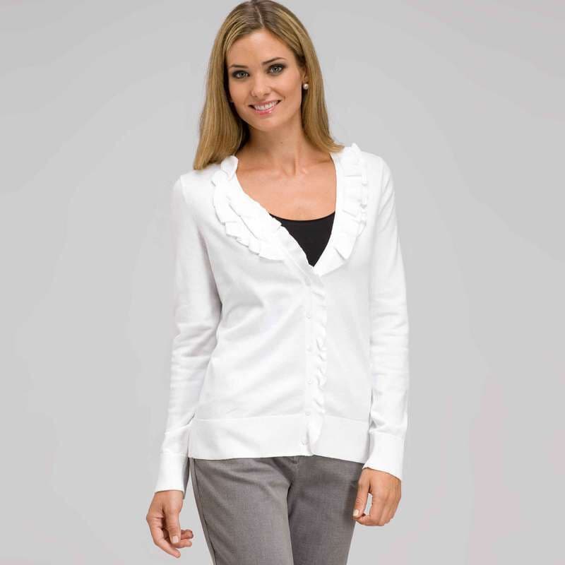 Ruffle Front V-Neck Cardigan